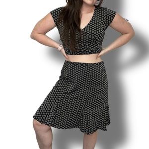 Retro 2000s Gap Stretch Skirt and Top Set Black and White Floral Size M/L